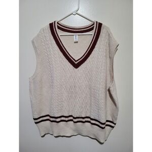 Abound Sweater Vest Mens 3X Cream Burgundy‎ Cable Knit Varsity V-Neck